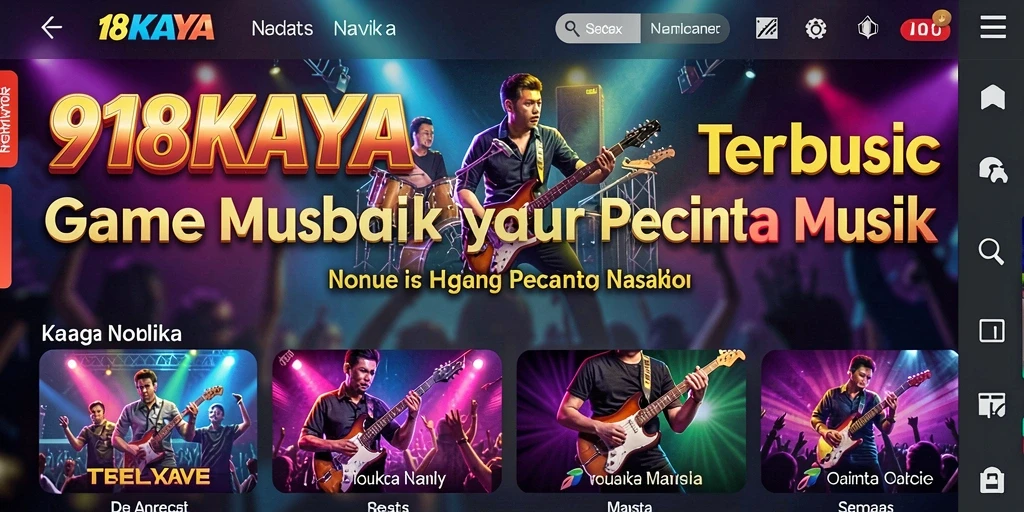 Tampilan screenshot utama 918KAYA menunjukkan aksi bermain musik yang seru.