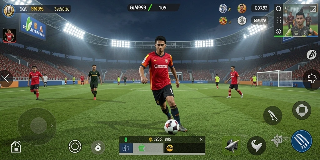Tampilan gameplay menakjubkan dalam GIM999 dengan aksi sepak bola dinamis.
