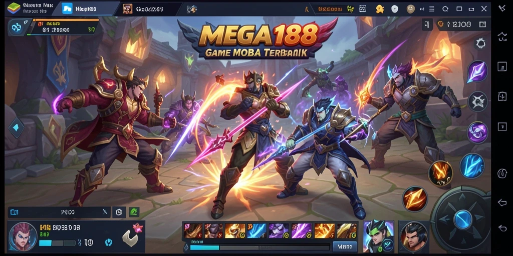 Gameplay seru dalam MEGA188 dengan pertarungan MOBA.