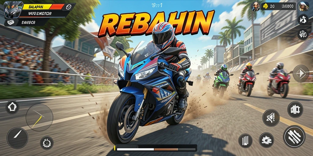 Screenshot menampilkan gameplay balapan motor yang mendebarkan.