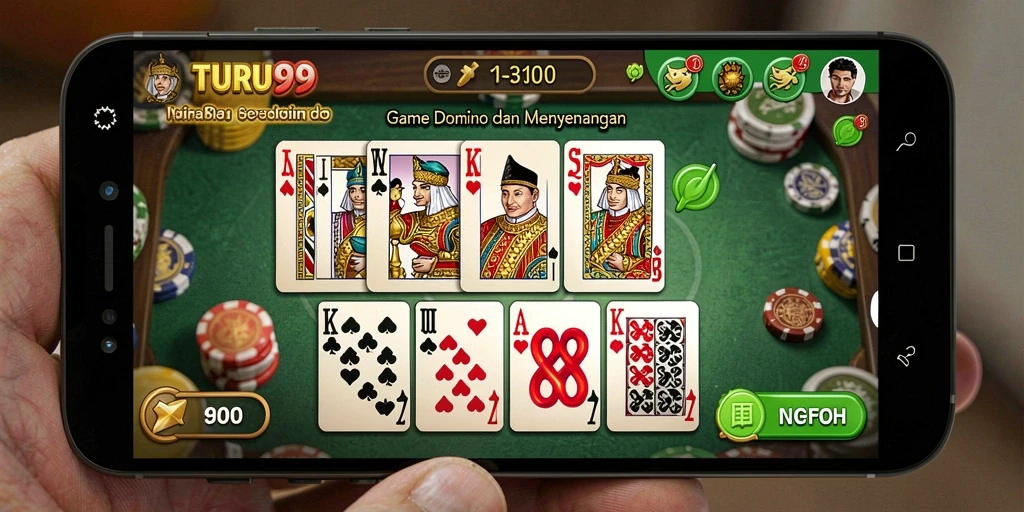 Screenshot TURU99 menampilkan permainan Domino yang seru dan menarik.