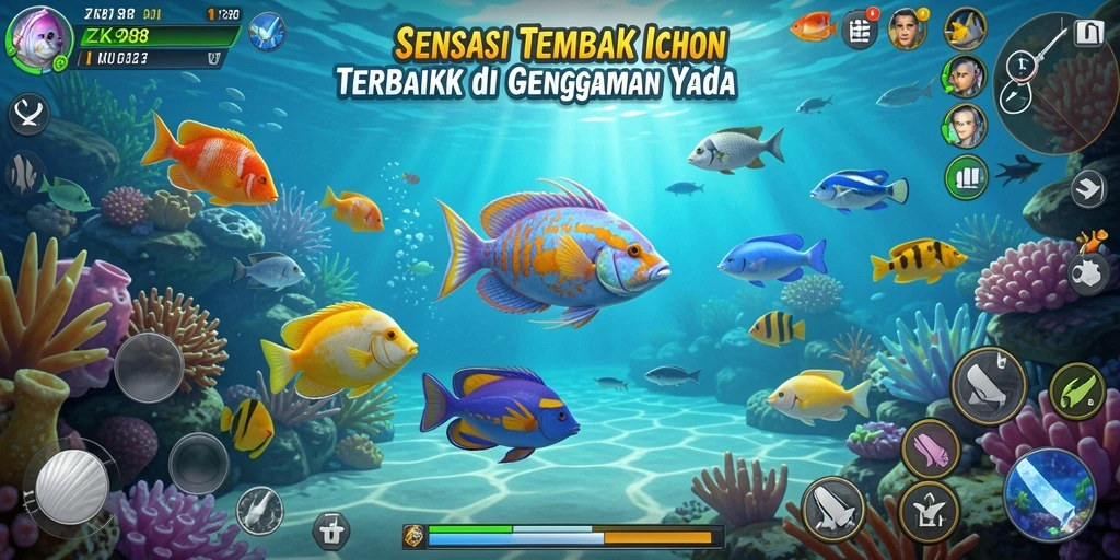 Screenshot gameplay ZK988 dengan aksi menembak ikan yang seru.